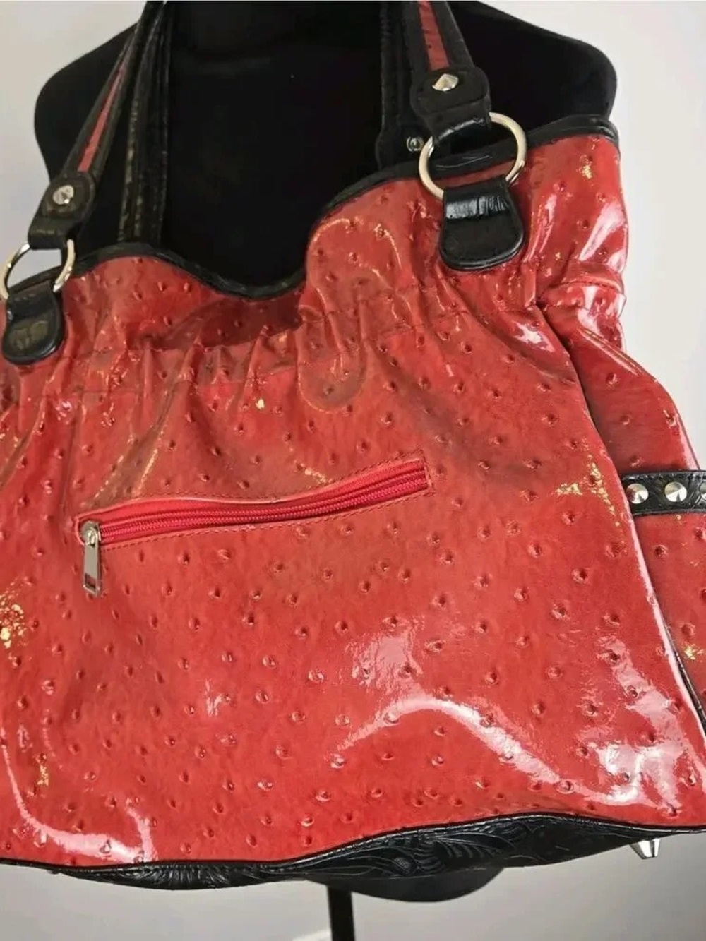 Cowgirl Trendy Western Faux Leather Rhinstone Buckle Textured Shoulder Bag NWOT - Picture 5 of 10